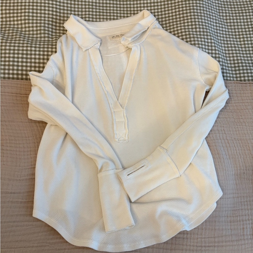 White Long Sleeve Henley Shirt